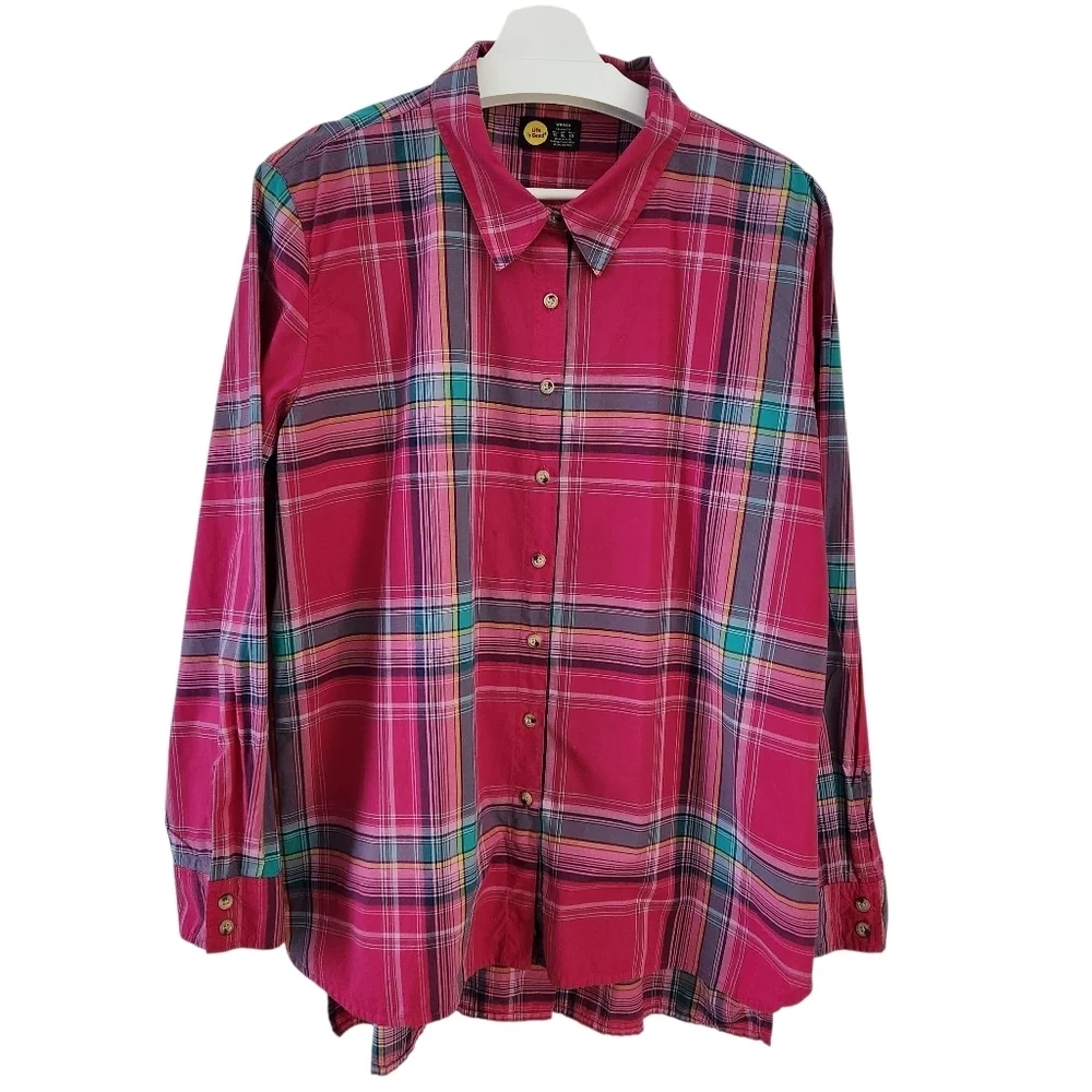 LIFE IS GOOD Pink Plaid Button Front Cotton Shirt Relaxed Casual Top xl - Picture 3 of 15